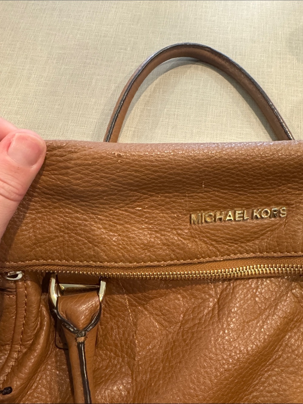 Michael Kors Cognac Leather Satchel with Gold Hardware - Picture 10 of 10
